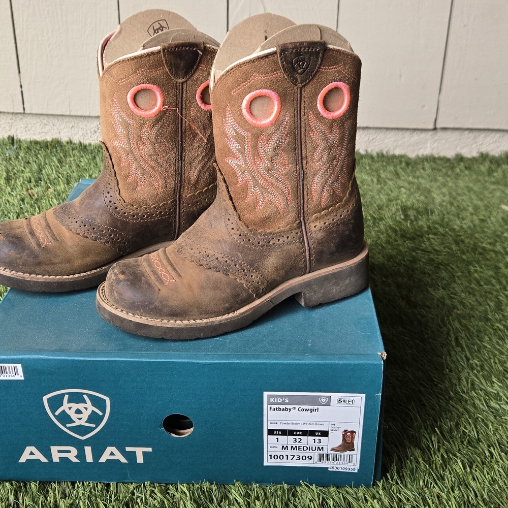 Ariat Kids' Brown Cowboy Boots with Pink Accents